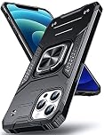 DASFOND Designed for iPhone 12/iPhone 12 Pro Case, Military Grade Shockproof Protective Phone Case Cover with Enhanced Metal Ring Kickstand [Support Magnet Mount] for iPhone 12 6.1 inch, Black