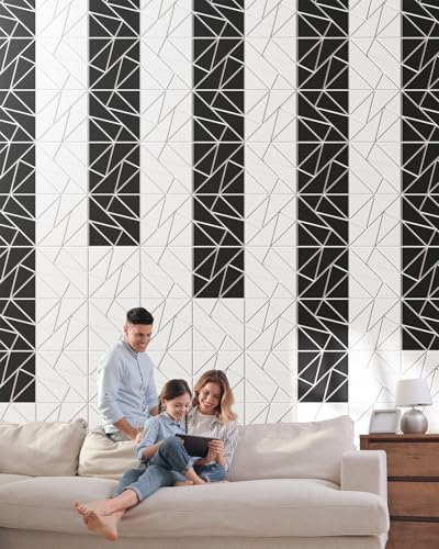 Image of 18-Pack Felt Acoustic Panels,12 inchx12 inchx0.4 inch Soundproof Wall Panels, Peel & Stick Sound Proof Foam Panels for Walls, Geometric Noise Reduction Panels for Home Office,Studio (Black on White)