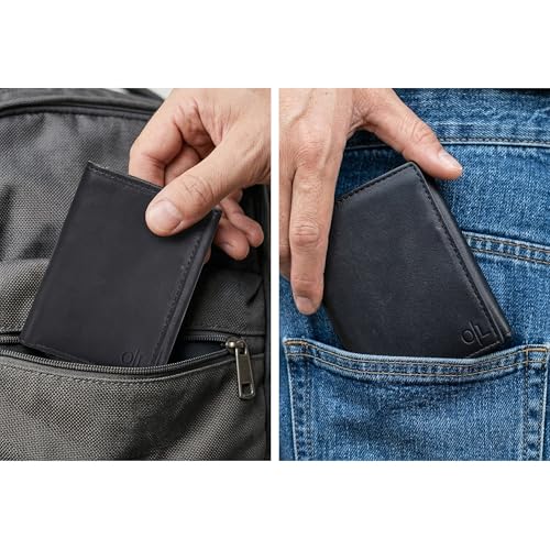 Image of Tri fold Leather Wallet for Men with RFID | Slim Wallets for Men with 1 ID and 6 Credit card slots | Front Pocket Minimalist