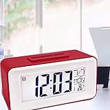 LED Digital Alarm Clock Electronic Digital Alarm Screen Desktop Clock for Home Office Backlight Snooze Desk Clocks (White dinosaur Doodle4)