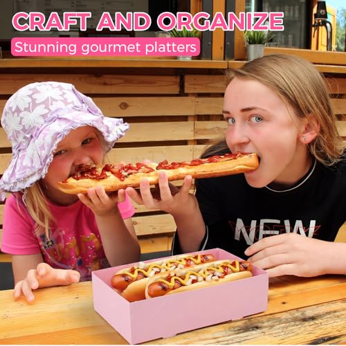 Image of Chinco 100 Pieces Paperboard Kraft Food Trays 4 Corner Pop up Food Tray Disposable Foldable Cardboard Movie Night Snack Party Container Box for Holding Drink at Stadiums or Theaters (Pink)