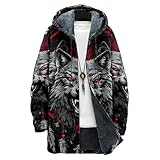 Biacolum Mens Winter Jacket Wolf Black Print Long Fleece Hooded Lined Zip Up Knit Coat with Pockets Fashion Hoodies Warm Jacket Fitted Cardigan for 2024 Winter,2XL