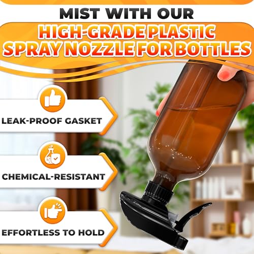 Image of 12 Pack Universal Spray Nozzle for Bottles - Leak-Proof Fix of Broken Sprayers in Seconds with Spray Bottle Nozzle Replacement, Fits 8 Oz & 16 Oz Bottles, Trim-To-Fit Tube, Mist & Stream Modes (Black)