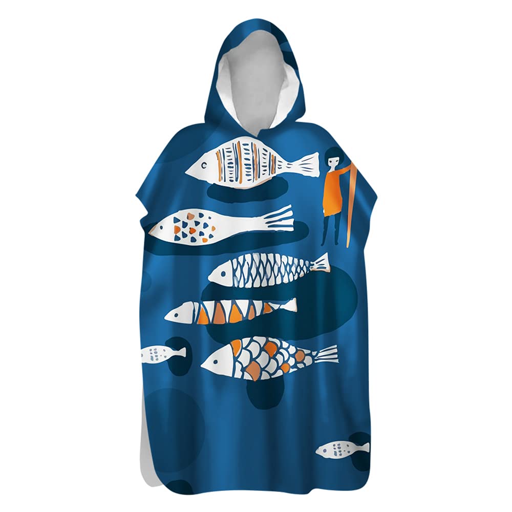 DOTBUY Changing Robe Hooded Towel Poncho for Men Women Kids Adults, 3D Cute Cartoon Animals Printed Microfiber Poncho Quick Dry Lightweight Beach Swim Surf Poncho