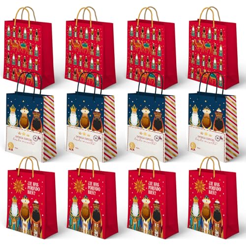 OH YEAH - 12 Sacos de presente para reis magos - 26 x 10 x 32 cm - 3 desenhos variados - presente de Natal - sacos para presentes temático reis magos - detalhes personalizados - presente único
