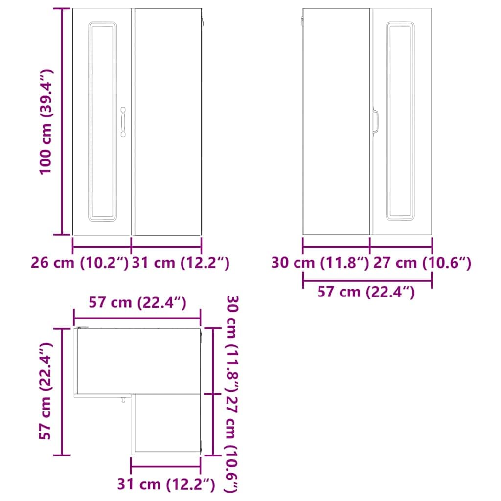 Armario esquinero de pared de madera de roble Kalmar Sonoma, 57 x 57 x 100 cm, 3 estantes, 2 puertas, armario multiusos para despensa, almacenamiento interior