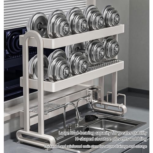 Escurridor de Platos de Acero Inoxidable para Colocar sobre el Fregadero con Espacio de Almacenamiento para la Cocina - Escurridor de Platos eficiente (Doble Capa, 65 cm)
