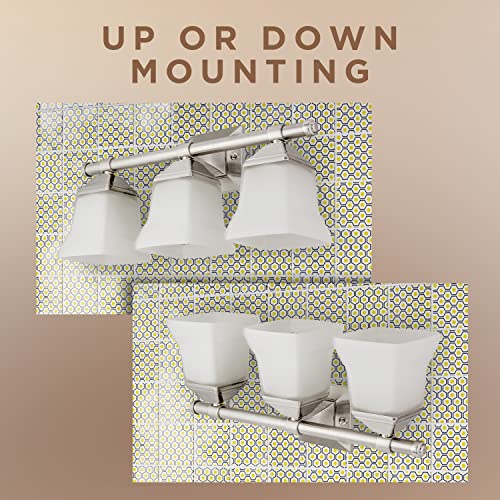 Image of Diodesy- 20-Inch Bathroom Vanity Square Bell Sconce 3-Light Fixture 100W Max E26 Medium Base Sockets Use A19 Bulb(Not Included) Brushed Nickel & Frosted Glass Shade ETL Listed- For Living Room Bedroom