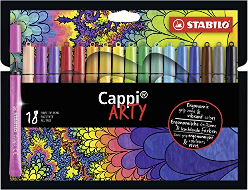 Image of STABILO Felt Medium Tip Pen Cappi Arty - Wallet of 18,+ 2 Cap-Rings, Multicolor