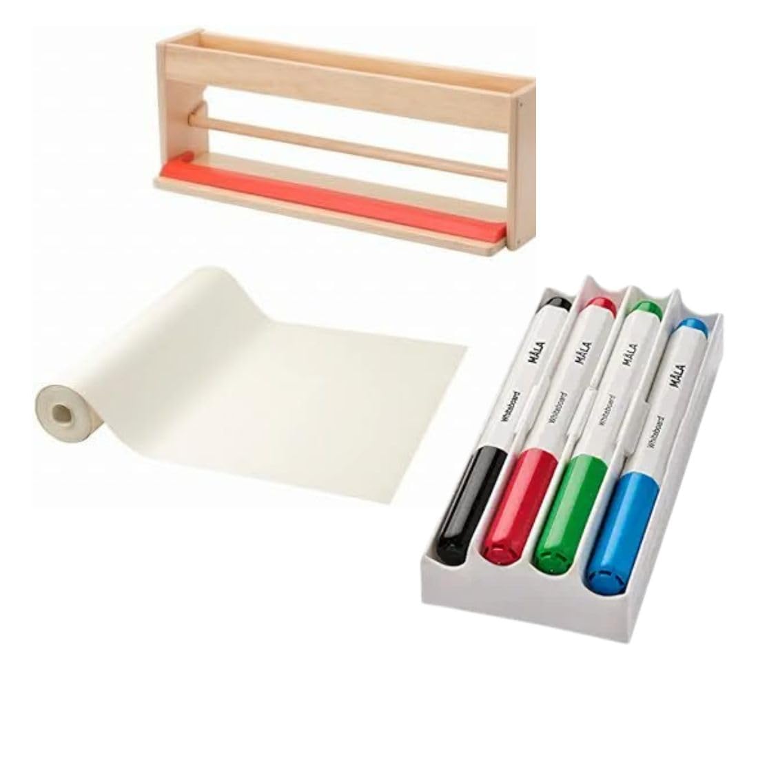 Ikea MÅLA Paint/draw storage with Drawing paper roll 30 m and MÅLA Whiteboard pen with holder/eraser, mixed colours