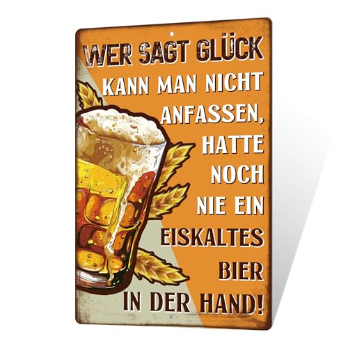 Putuo Decor 1 Stück Vintage Metall Bar Blechschild, Zinn Zeichen Wand Kunst Dekor für Home Bar Pub Club Garage Mann Höhle Dekor 7,8 x 11,8 Zoll (Wer SAGT Glück)
