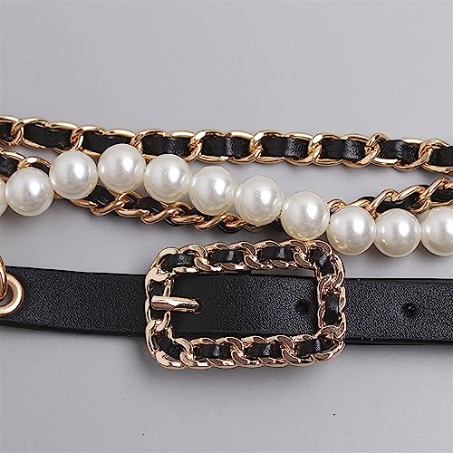 Fashion Versatile Pearl Decoration Leather Belt Women's Dress Pants Skirt Long Waist Decoration Waist Chain4