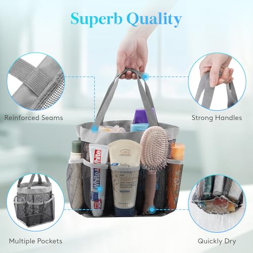 Lifewit Mesh Shower Caddy Freestanding Portable Shower Tote Bag for College Dorm, Bathroom, Gym, Travel, Quick Dry Hanging Shower Organizer with 7 Storage Pockets for Toiletry Essentials, Grey by Lifewit - Image 5