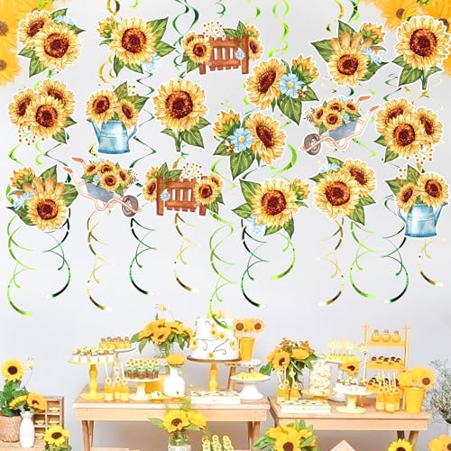 Image of Sunflower Party Hanging Swirls, 48 Pcs,Rustic Horticulture Garden Party Decoration Sign,Flower Theme Party Supplies for Birthday,Baby Shower, Wedding,Yellow Black Green