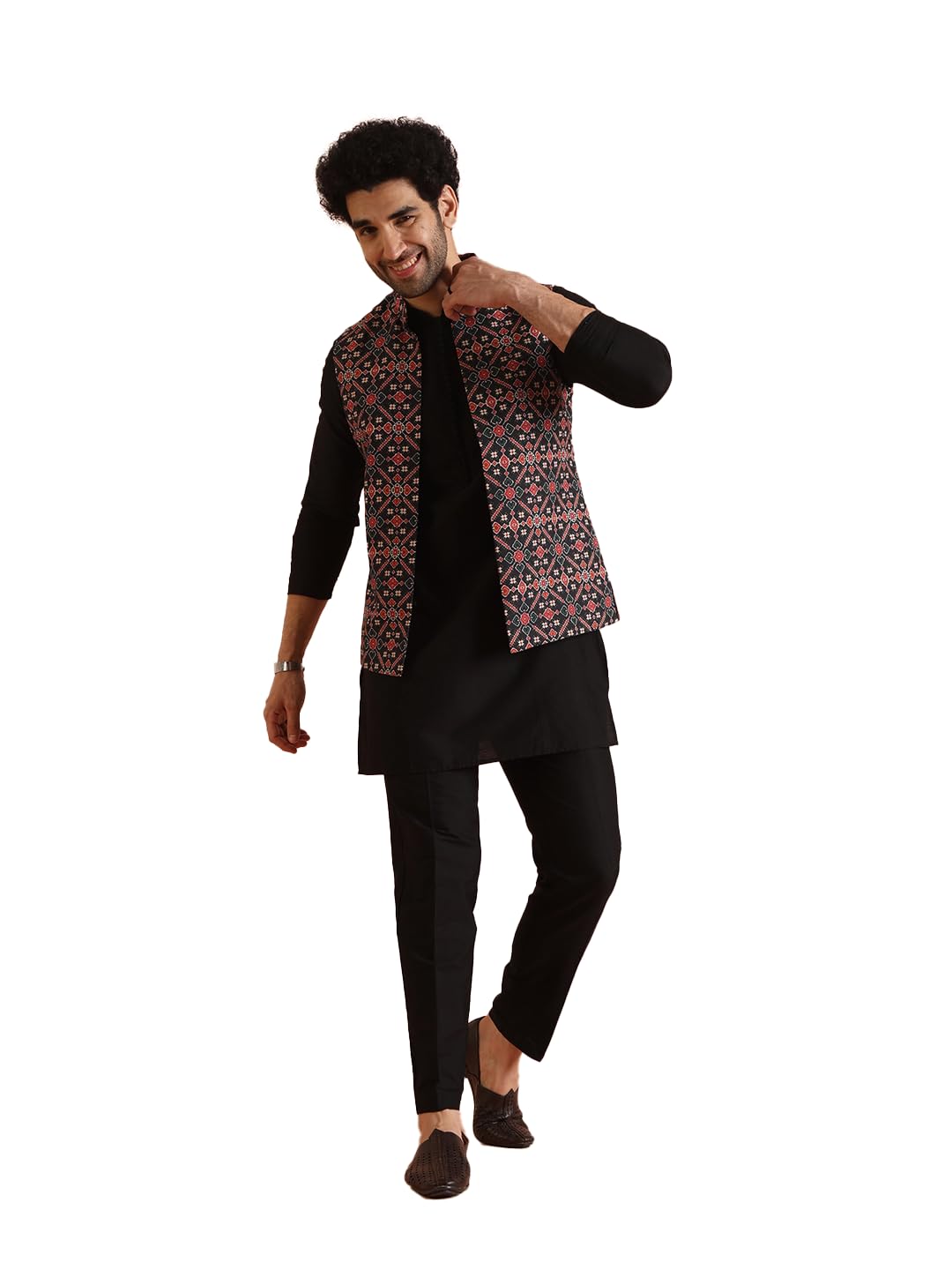 Cotton Blend Kurta Jacket Trouser Set for Men | Nehru Jacket Waistcoat Kurta Set with Trousers | Mens Ethnic Collections-KA-0863-5389-T303-image-43