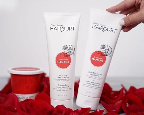 Hairgurt Smoothing Yogurt Hair Care 3-Piece Set - Strawberry Banana - Natural Shampoo, Conditioner And Hair Mask, Smoothes Dry, Damaged, Frizzy & Color-Treated Hair #TOP1