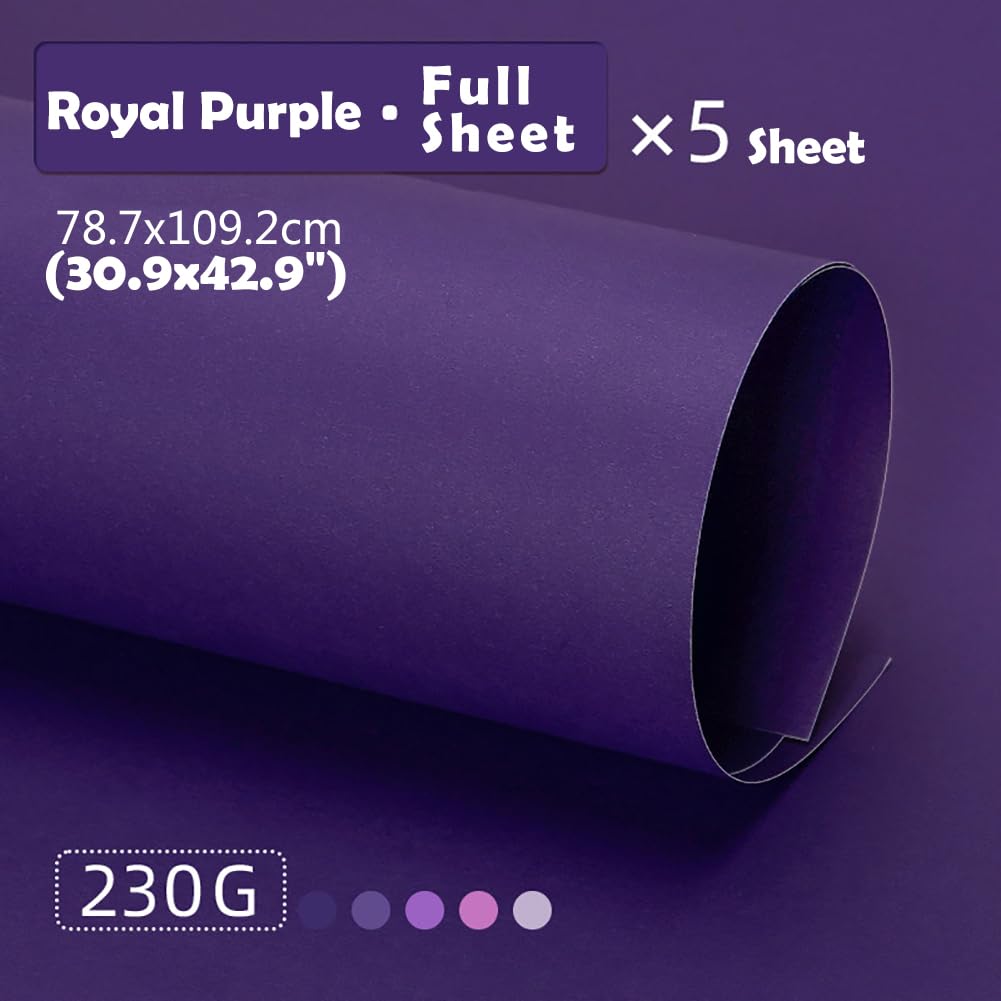 Papier De Papier Cartonné 230gsm Pourpre - Papier D'art Pour Fond De Photographie,Stock De Cartes Colorés Pour Scrapbooking,Invitations,Violet Royal,Feuille Complète (5 Feuilles)
