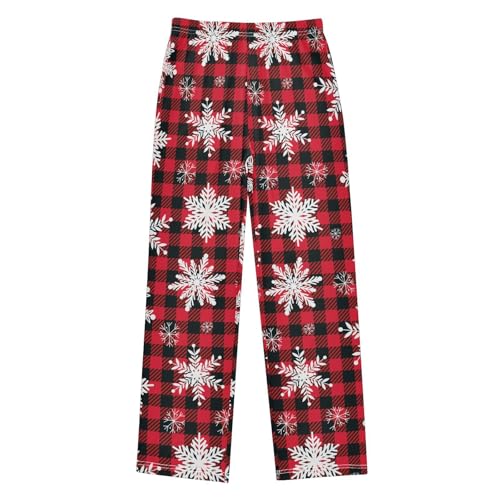 Snowflake Plaid Print Boys Long Pants Soft Trousers Elastic Waist Kids Lounge Bottoms with Pockets S-XL