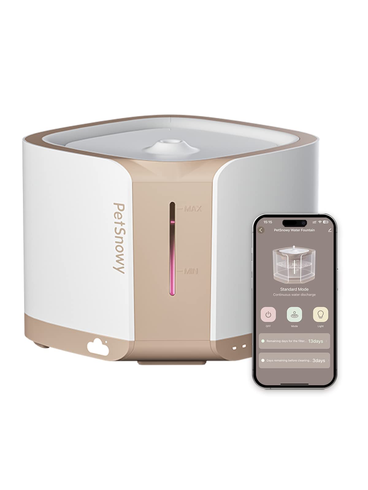 PetSnowySnow+ Cat Water Fountain with Safe-Sip Pump, 68oz Automatic Cat Fountain for Cats Small Dogs with 3 Working Modes & Visualization Window Ultra Quiet Pet Water Fountain with Filter (Pink)