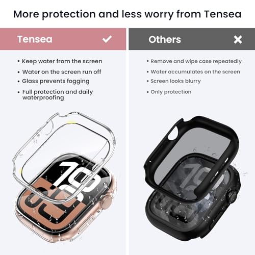 Image of Tensea For Waterproof Apple Watch Screen Protector Case Series 10 42mm Accessories, iWatch Protective Case PC Face Cover Built-in Tempered Glass Film, Sweatproof Bumper for Men and Women, 42