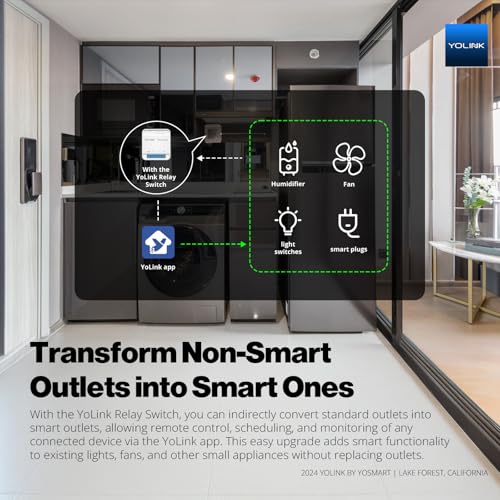 Image of YoLink Relay Switch for Indoor Lighting, Any Home Appliances, Electric Circuits, Office Equipment up to 15A, Real-Time Power Monitor, App Push, Email, SMS, Alexa, Google, IFTTT, HA, Hub Required
