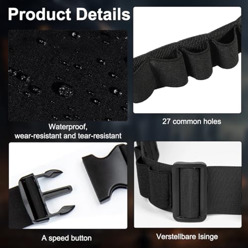 Klopfer Gürtel, 130 cm 27 Loch Schwarz Schnaps Klopfer Gürtel Halter, Nylon Verstellbar Schnaps Shell gürtel, Klopfergürtel Zapfanlagefür Partygeschenk