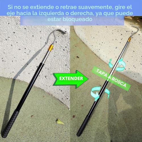 Miniatura 3 de Chaotemai Palo Telescópico Con Gancho Extensible De 48-150 Cm Gancho Retráctil Para Toldos, Velas Y Persianas - Barra Telescópica Extensible Congancho Para Escaleras De Trampilla Camping Áticos