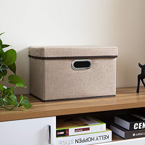 Image of PRANDOM Collapsible Storage Cubes with Lids [1-Pack] Jute Fabric Foldable Storage Boxes Organizer Containers Baskets Bins with Cover for Home Bedroom Closet Office Nursery (14.9x9.8x9.8)
