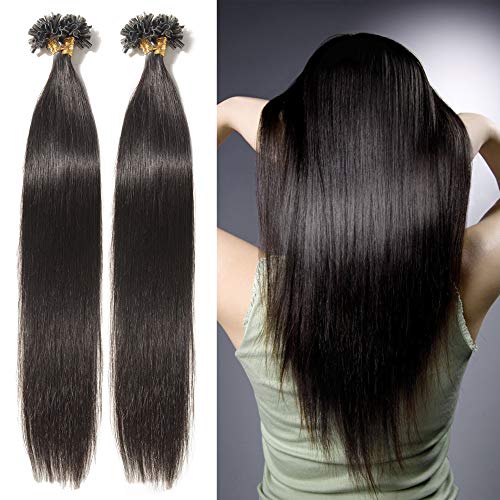 S-noilite Pre Bonded U Tip Human Hair Extensions 200strands 20inch 100g Hot Fusion Keratin Hair Extension Natural Black #1B
