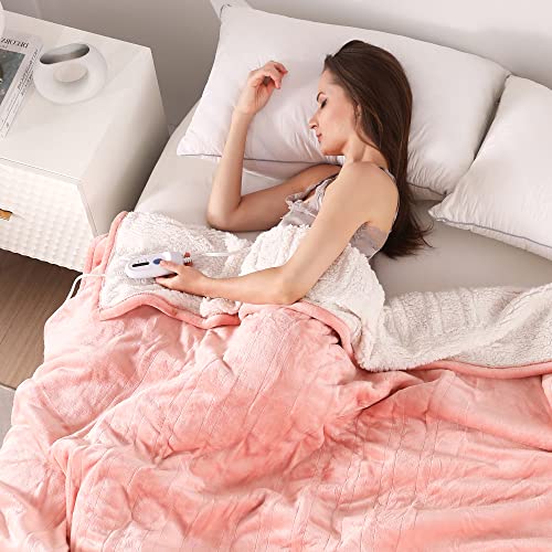 Coriwell Heated Blanket - 62"X 84" Twin Size Electric Blanket - Flannel Fleece Heated Throw Blanket - 4 Heat Settings With 10Hrs Timer Auto Shut Off, Machine Washable Fast Heating Blanket (Pink) #TOP7
