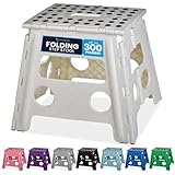 Handy Laundry Folding Lightweight Step Stool - Sturdy Enough to Support Adults and Safe Enough for Kids - Opens Easy with One Flip - Great for Kitchen, Bathroom or Bedroom (White - 13 inch)