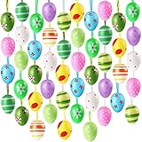 48 Pieces Easter Egg Hanging Ornaments Easter Plastic Ornaments Colorful Eggs Easter Decorations...