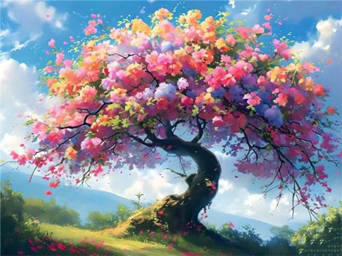 DIY 数字油絵 数字?画 手?礼品 ペイントバイナンバー 数字塗り絵 大人用 数字塗り絵 フラワーツリー 油画礼品手工?制套件 数字油絵 成人儿童数字?画初学者 ?料和油漆刷的帆布上的Diy油画套件 手工?? ?画 ?意??? 家居装? 50x65cm