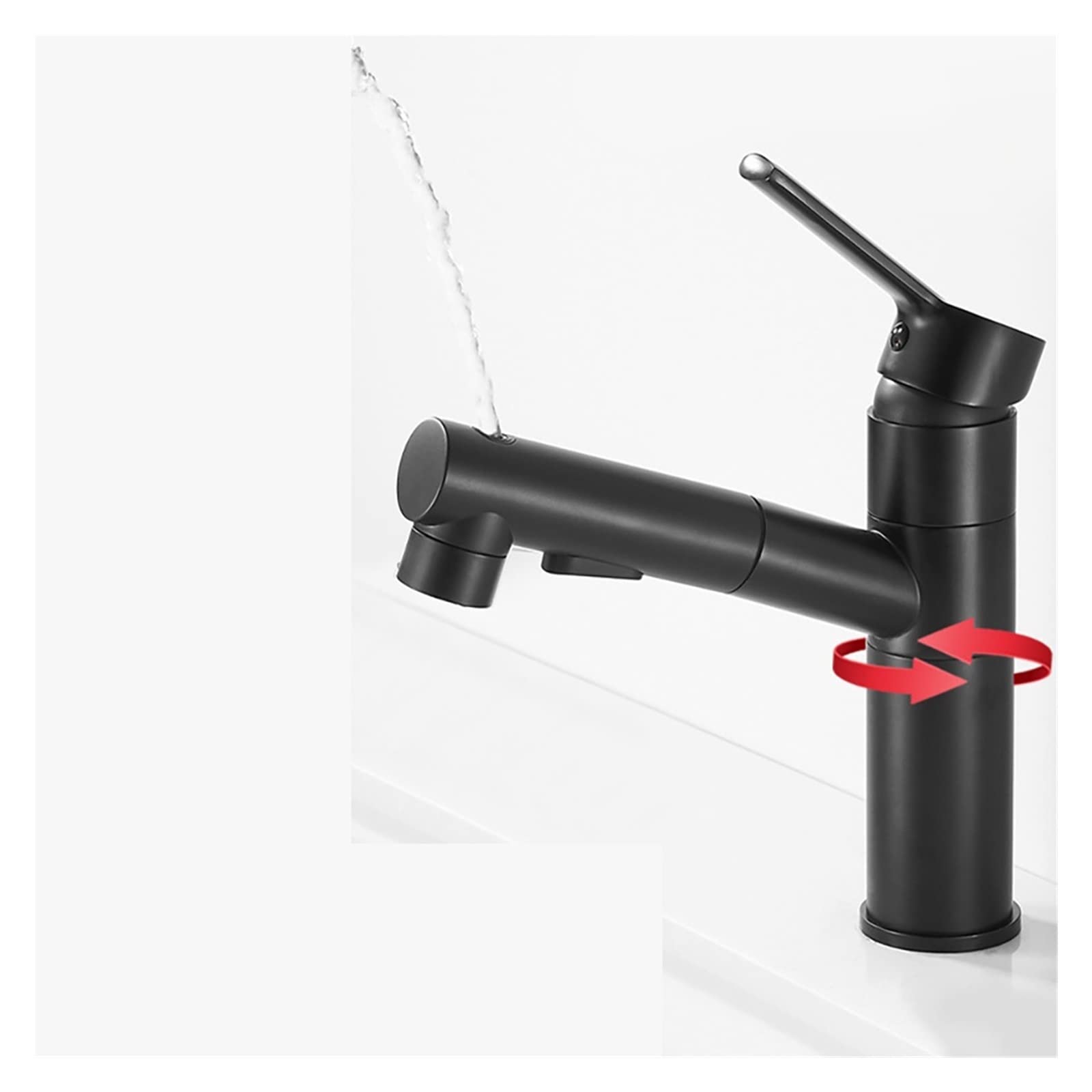 Bathroom Washbasin Pull-Out Cold and Hot Water Faucet Rotatable Countertop Basin White Paint,Precise Control(Nero)