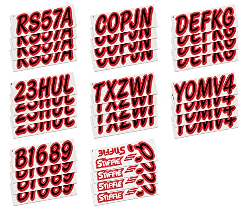 Image of Whipline Solid Black /Red 3 inch Alpha-Numeric Registration Identification Numbers Stickers Decals for Boats & Personal Watercraft
