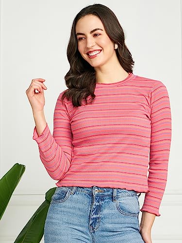Image of Modeve Women Horizontal Stripes Striped Long Sleeves Top for Summer||Winterwear||