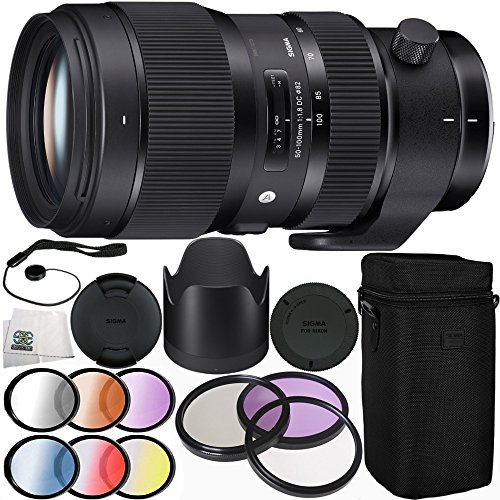 Sigma 50-100Mm F/1.8 Dc Hsm Art Lens For Nikon F 15Pc Accessory Kit. Includes 3Pc Filter Kit (Uv-Cpl-Fld) + 6 Piece Graduated Filter Set (Red, Yellow, Blue, Orange, Grey, Purple) + More #TOP16