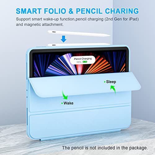Case For Ipad Pro 12.9 2022/2021/2020/2018 Gen 6Th/5Th/4Th/3Rd,2 In 1 Detachable Magnetic Case,Anti-Fingerprint Frosted Case And Washable Leather Protective Cover Support Pen Charger(Blue) #TOP6