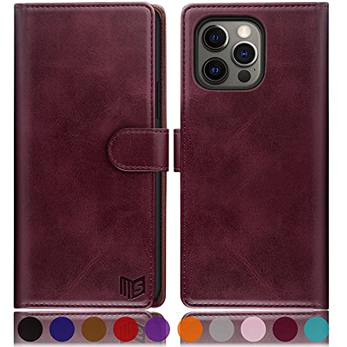 SUANPOT for iPhone 13 Pro?NON iPhone 13 6.1 5G with RFID Blocking Wallet case Credit Card Holder,Flip Book PU Leather Phone case Cover cellphone Women Men for Apple 13Pro case Wallet Wine Red