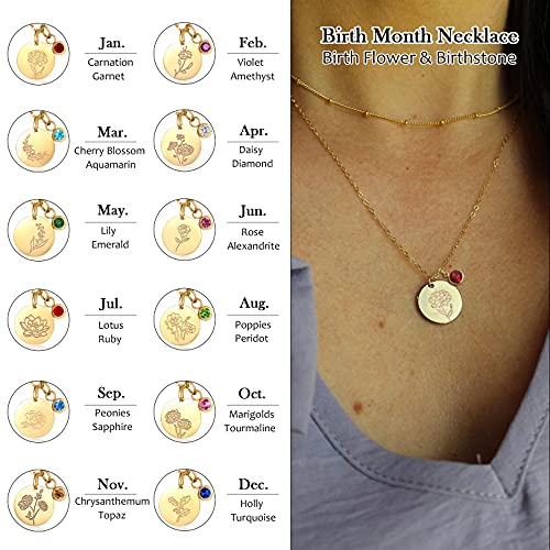 Cerslimo Birthday Gifts For Her Birth Flower Necklaces, 18K Gold Plated Dainty November Birth Month Floral Birthstone Coin Pendant Necklaces Chrysanthemum Wildflower Jewelry Gifts For Women Anniversary #TOP2