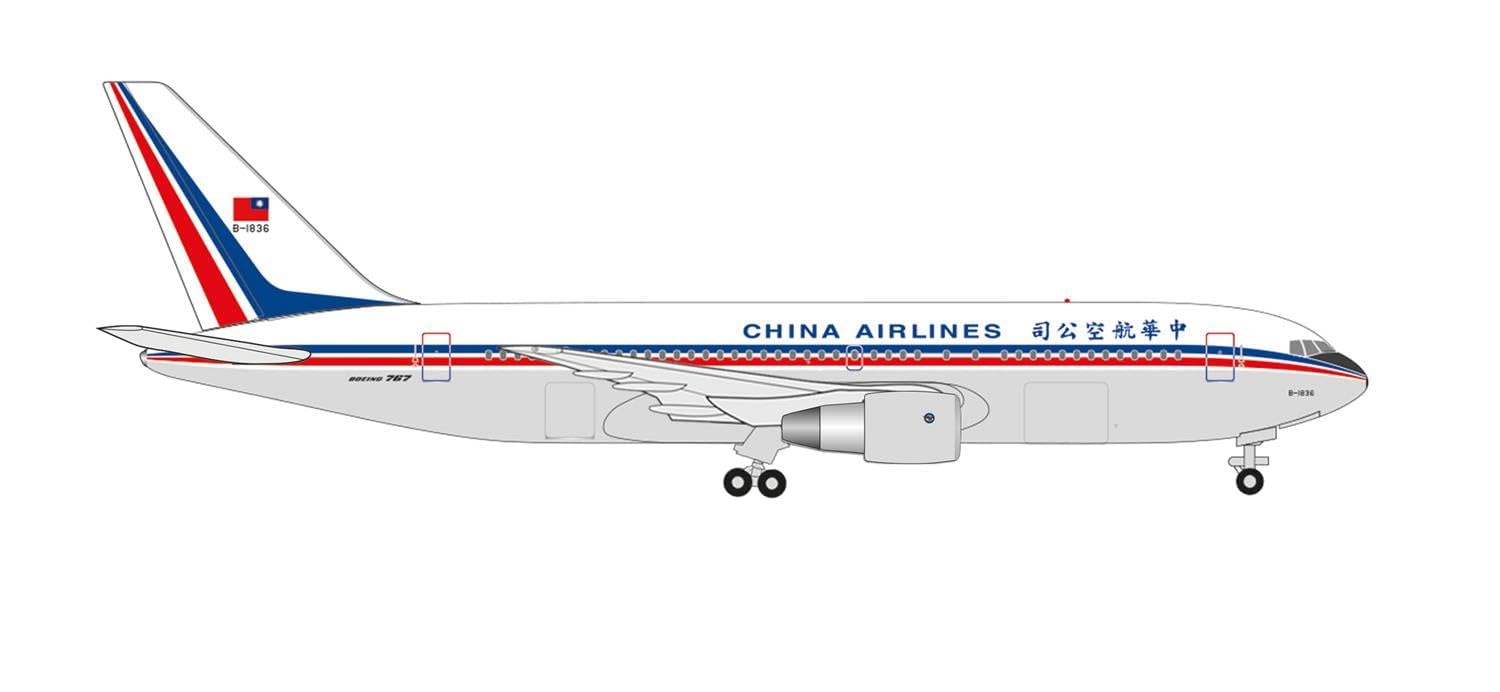 herpa model samolotu Boeing 767-200 "China Airlines B-1836, wierny swojej pierwotnej skali 1:500 - model samolotu, przedmiot kolekcjonerski, miniaturowa dekoracja, samolot bez stojaka, wykonany z