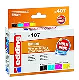 edding Druckerpatrone EDD-407 - Multipack 4 - Schwarz, Cyan, Magenta, Gelb - 4x 9ml - Reichweite 1x 270 3x 340 Seiten - Ersetzt Epson T0711/T0712/T0713/T0714