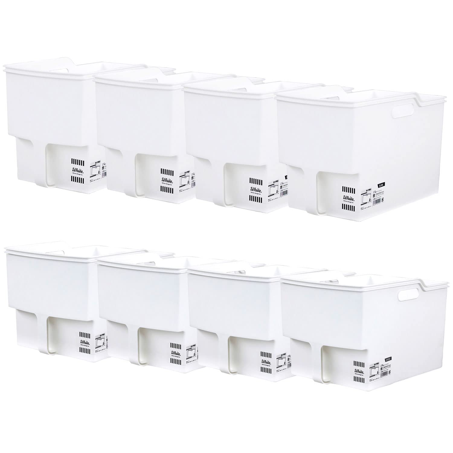 Fudogi Kenkyu Kitchen Storage, Shelf Clear 8-Piece Set White [Zakka Lab. Original Set] Hanging Cabinet Box (Slim 4pcs + Wide 4pcs) | Storage Case, Stocker, Organizer Box, Handle, Cupboard, Storage 8個 (ワイド･スリム各4個） white
