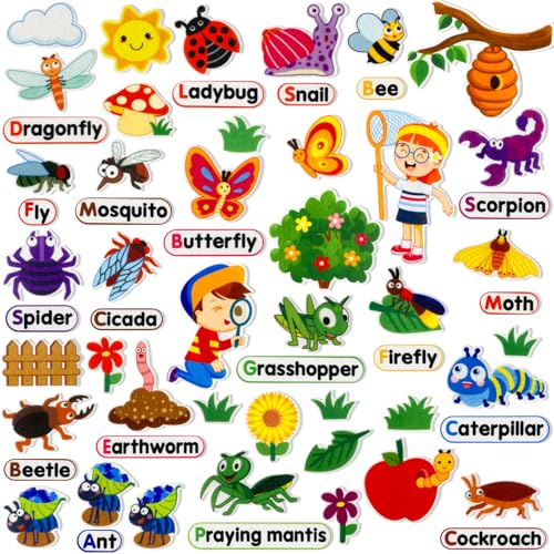 PENGFULL Felt Flannel Board Story Pieces for Toddlers Preschool,Kids Interactive Storytelling Teaching Play Kits for Flannel Board,with Words Felt Pieces(Insect Butterfly)