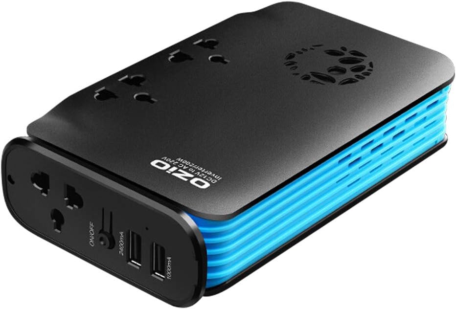 Aztine 200W Car Power Inverter DC 12V to AC 220V-240V Converter with Three AC Outlets & Dual USB for Laptop, Tablet, Smartphone