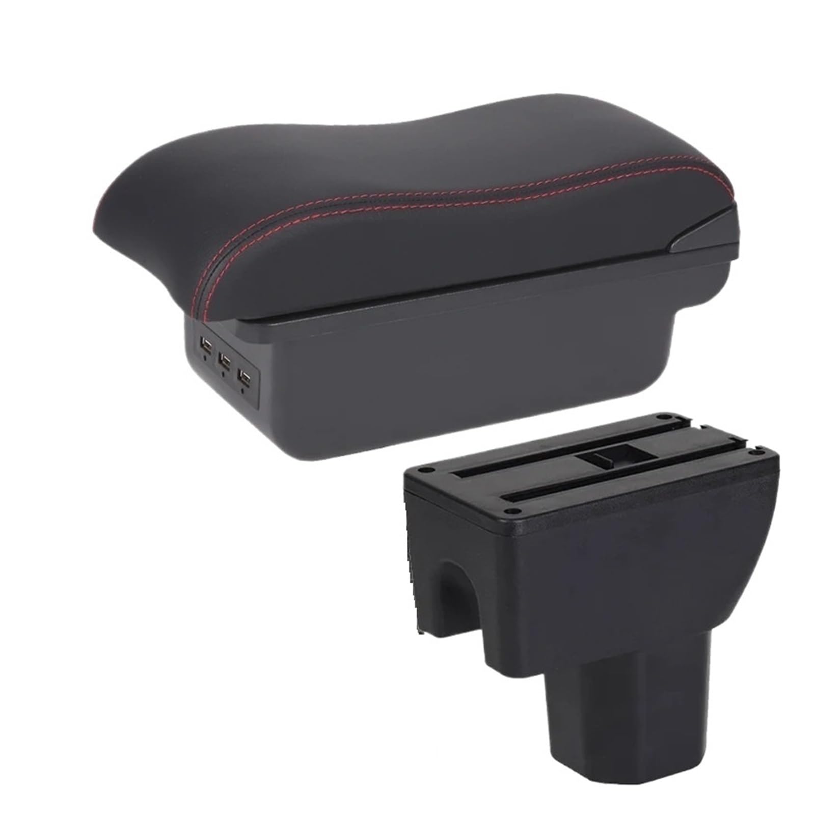 Umdjju B1 Black Red 3Usb For Suzuki For Splash Car Armrest Auto Storage Box Arm Bracing Heighten Interior Details Retrofit Part Car Centre Console Armrest Box(B1 Black Red 3Usb)