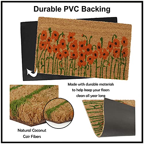 HOKIPO Large 45X75 Natural Coconut Coir Inside Outside Mats For Entrance Main Door Mat, Orange (In-480-Or, Rectangular)