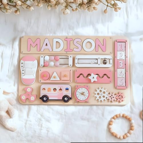 Image of KALOTOYS Personalized Large Busy Board for Toddlers - Montessori Busy Board - Montessori Toys for 1 Year Old Baby Boys Girls - Sensory Toys for Toddlers 1-3 - Peronalized Baby Gift