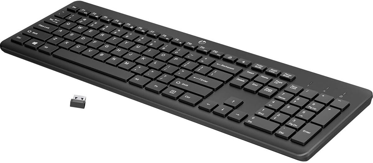 HP 230 Wireless Keyboard - 2.4GHz USB Connection - Low-Profile, Quiet Design - Windows & Mac OS - Laptop, PC Compatible - Shortcut Keys & Number Pad - Long Battery Life