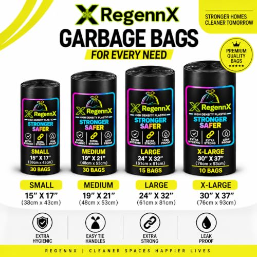 Image of Black Garbage Bags for Dustbin|120 Pcs|Medium 19 X 21 Inches|30 Pcs X Pack of 4, 120 Counts